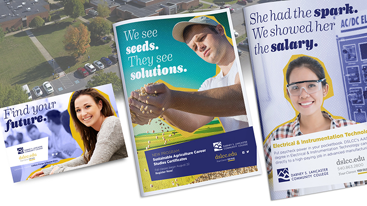 Ad and mailer concept design for community college student recruitment campaign