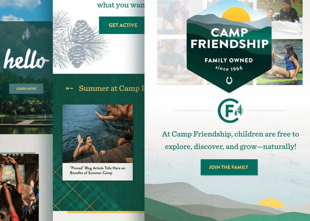 Web design samples for Camp Friendship by Ivy Group