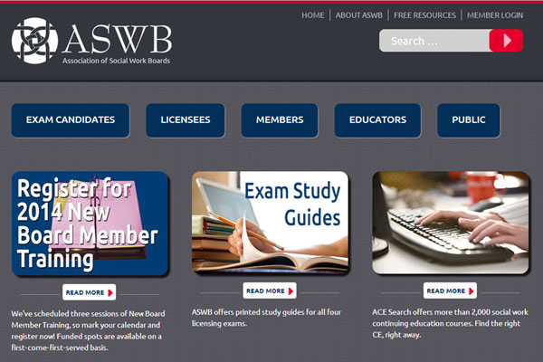 ASWB website homepage