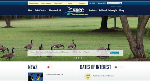Eastern Shore Community College website homepage