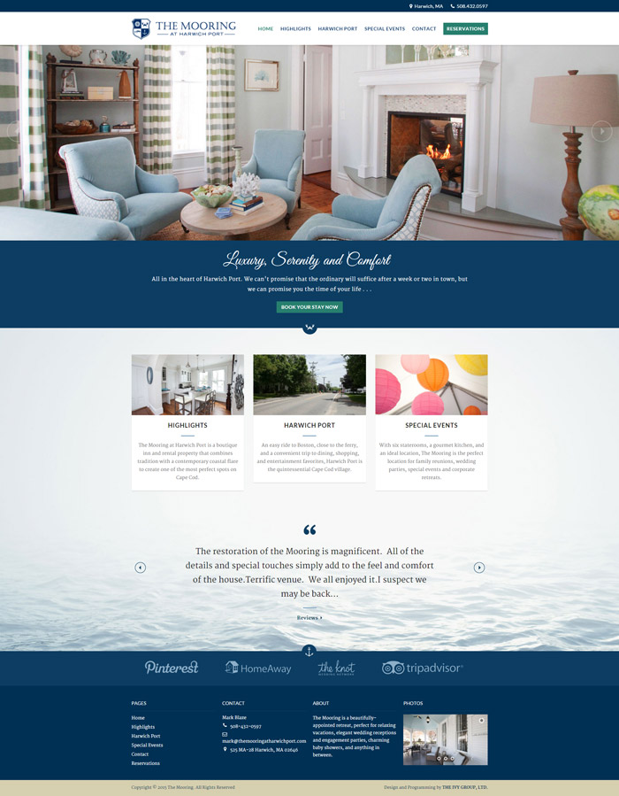 Redesigned homepage for The Mooring's website