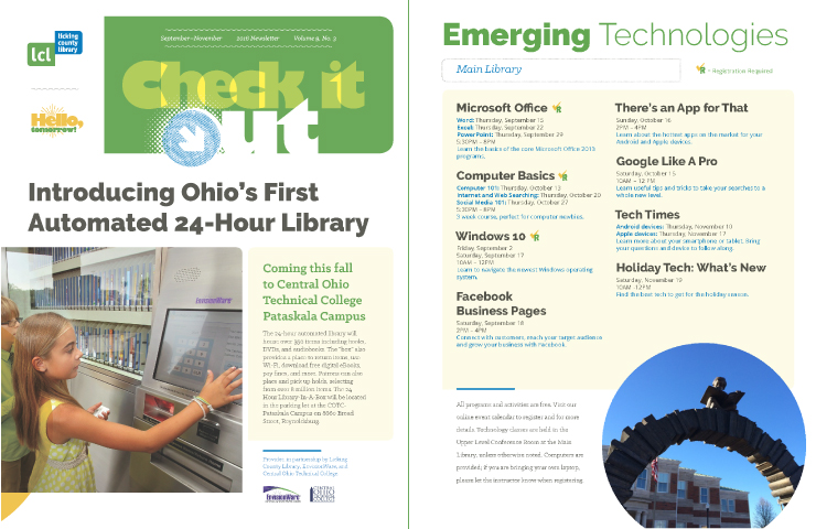 Graphic design for newsletter at Licking Co. Library