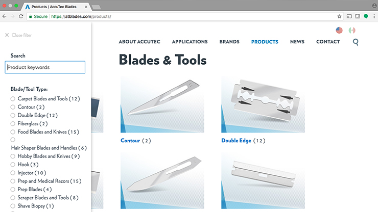 The newly designed products search page