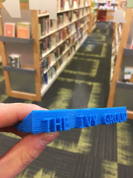 The Ivy Group "doorstop" created via a library 3D printer