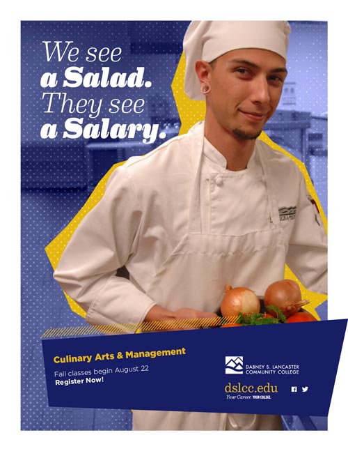Ad design for DSLCC's culinary arts management academic program