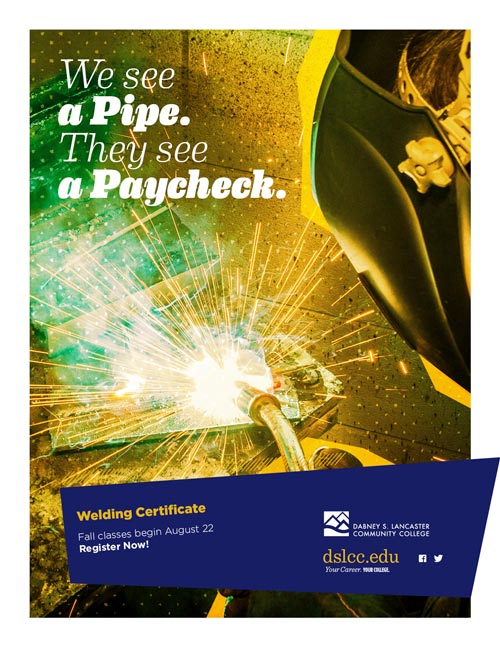 Ad design for DSLCC's welding certificate program