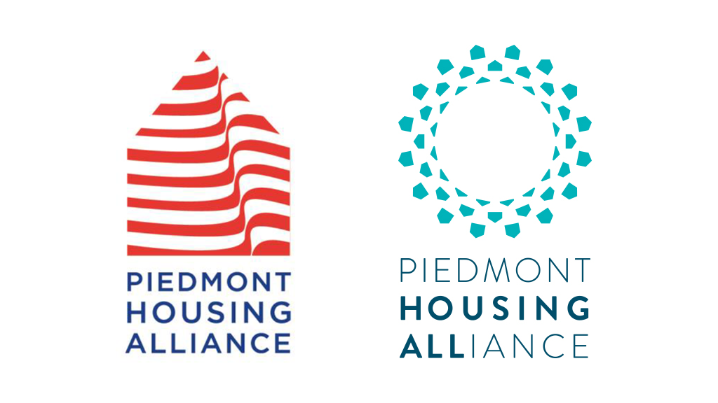 Before and after logo designs for nonprofit Piedmont Housing Alliance