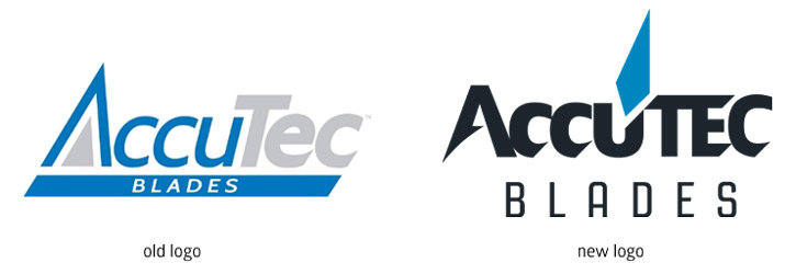 Comparing the original and redesigned AccuTec Blades logos