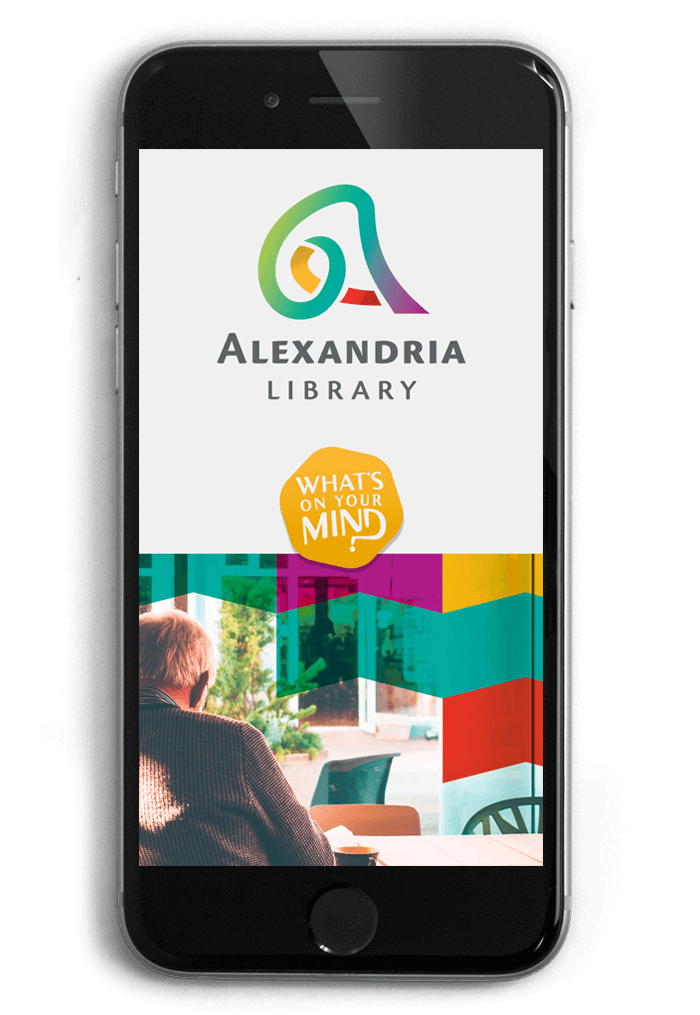 Alexandria Library's branded tagline 'What\'s on your mind?'