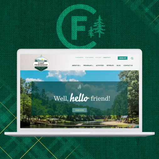A mockup of the Camp Friendship homepage