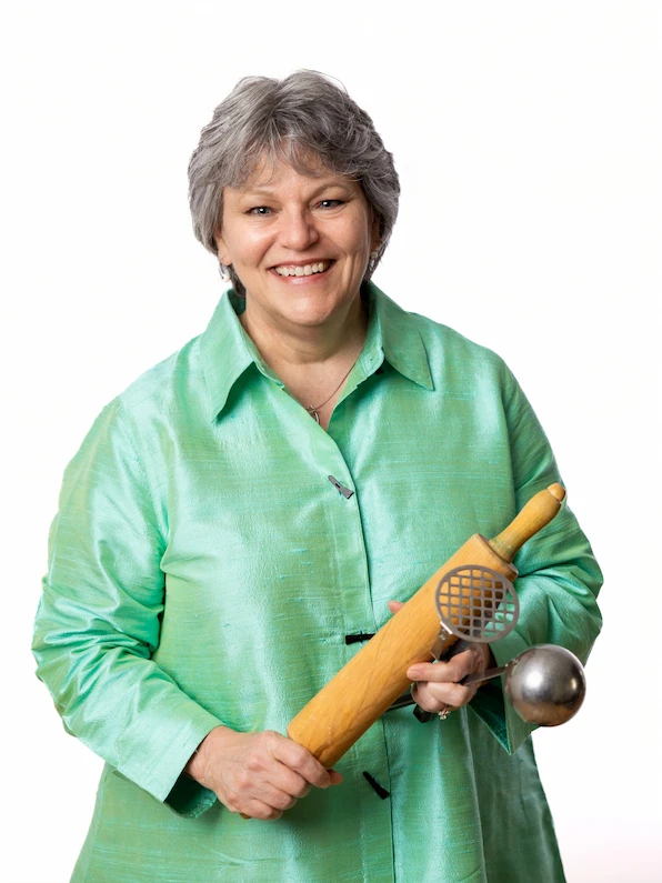 Kathy Kildea holding a rolling pin