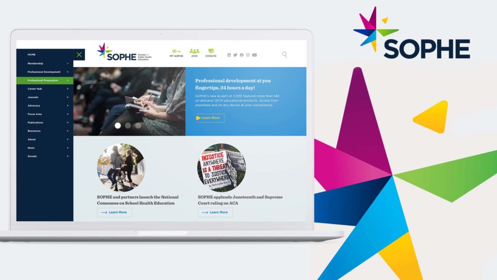The SOPHE website is displayed beside the new brandmark.