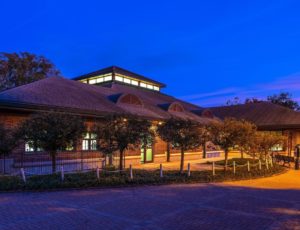 Library exterior at dusk